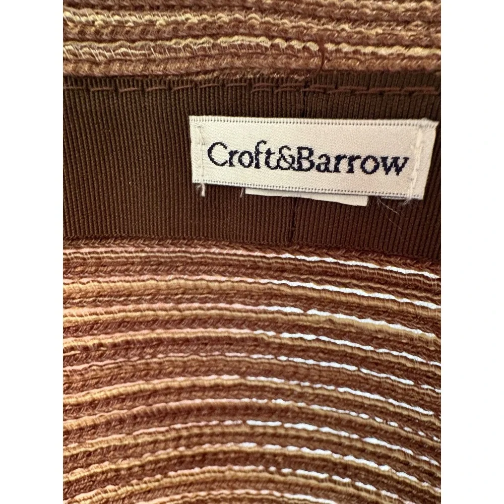 Croft & Barrow Hat Womens Brown Striped Woven Straw Sun Hat Wood Beads Cloche